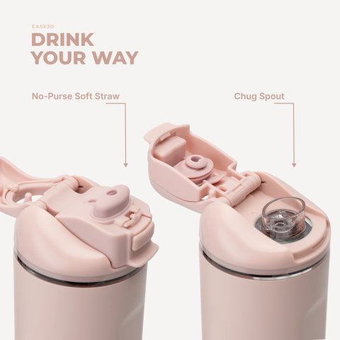 Ease2o 24oz | 2-in-1 Water Bottle with Soft Straw & Chug Spout – Dusty Rose