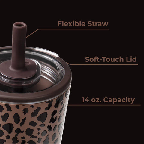 Everyday Tumbler 14oz | Ceramic-Lined Spill-Free Kids Tumbler – Brown Leopard