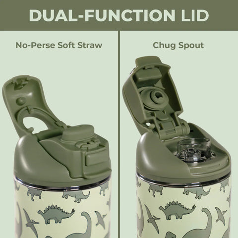 Ease2o 14oz | Leakproof 2-in-1 Kids Water Bottle with Straw & Chug Spout – Dinosaur