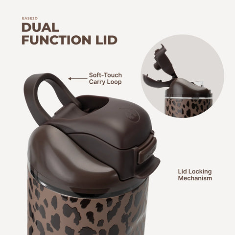 Ease2o 24oz | 2-in-1 Water Bottle with Soft Straw & Chug Spout – Brown Leopard