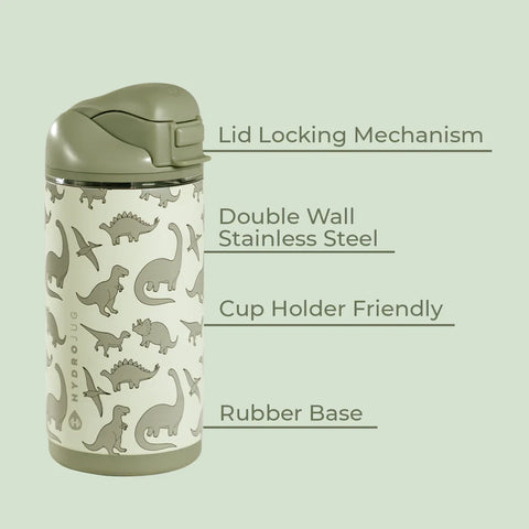 Ease2o 14oz | Leakproof 2-in-1 Kids Water Bottle with Straw & Chug Spout – Dinosaur