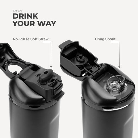 Ease2o 32oz | Compact Water Bottle with Straw & Chug Spout – Black