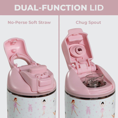 Ease2o 14oz | Leakproof 2-in-1 Kids Water Bottle with Straw & Chug Spout – Ballerina