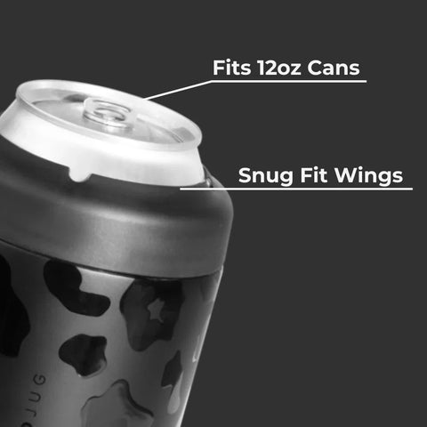 Can Cooler 12oz | 2-in-1 Insulated Standard Can Cooler, Screw-Top Lock – Black Leopard