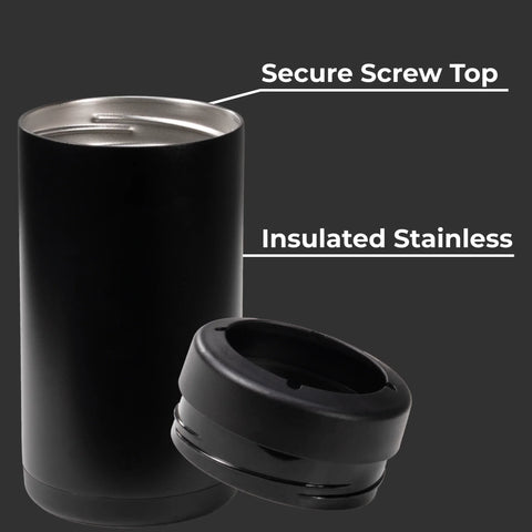 Can Cooler 16oz | 2-in-1 Insulated Tallboy Can Cooler, Screw-Top Lock – Black