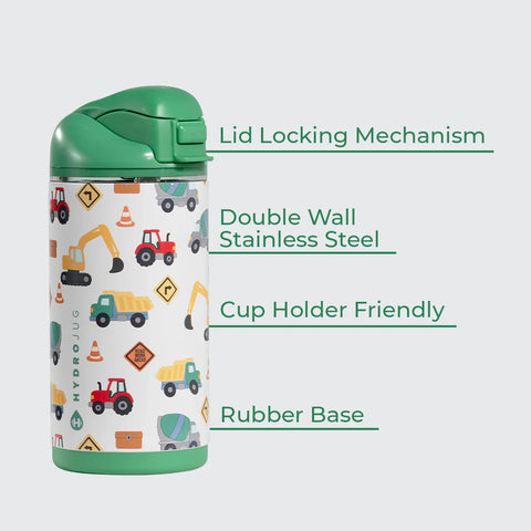 Ease2o 14oz | Leakproof 2-in-1 Kids Water Bottle, Straw & Chug Spout – Under Construction