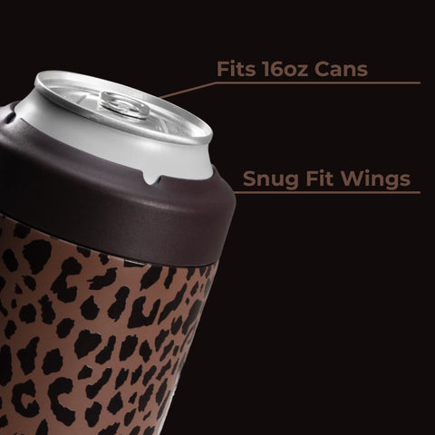 Can Cooler 16oz | 2-in-1 Insulated Tallboy Can Cooler, Screw-Top Lock – Brown Leopard